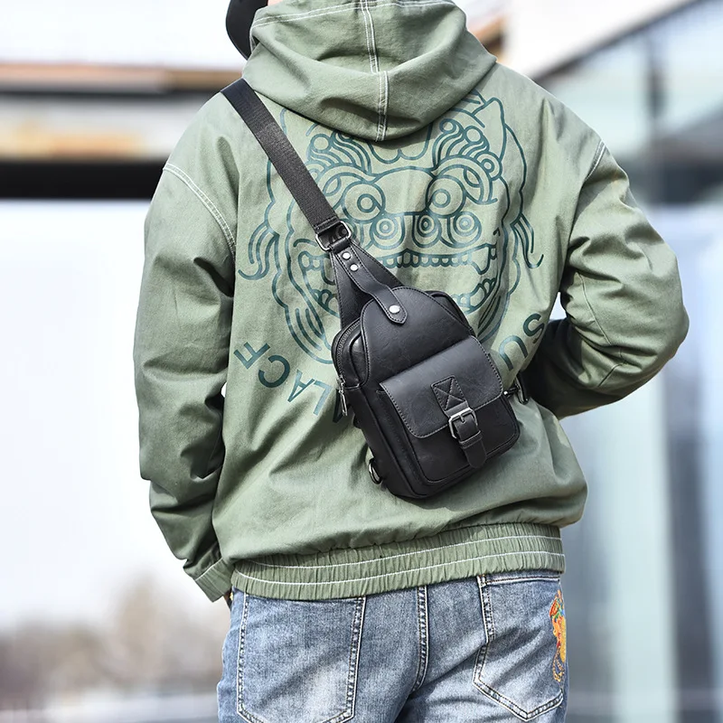 Mini Men'S Chest Bag Wallet Leather Fashion Bolsas Small Chest Pack Cross Shoulder Messenger Crossbody Side Bag Male Husband