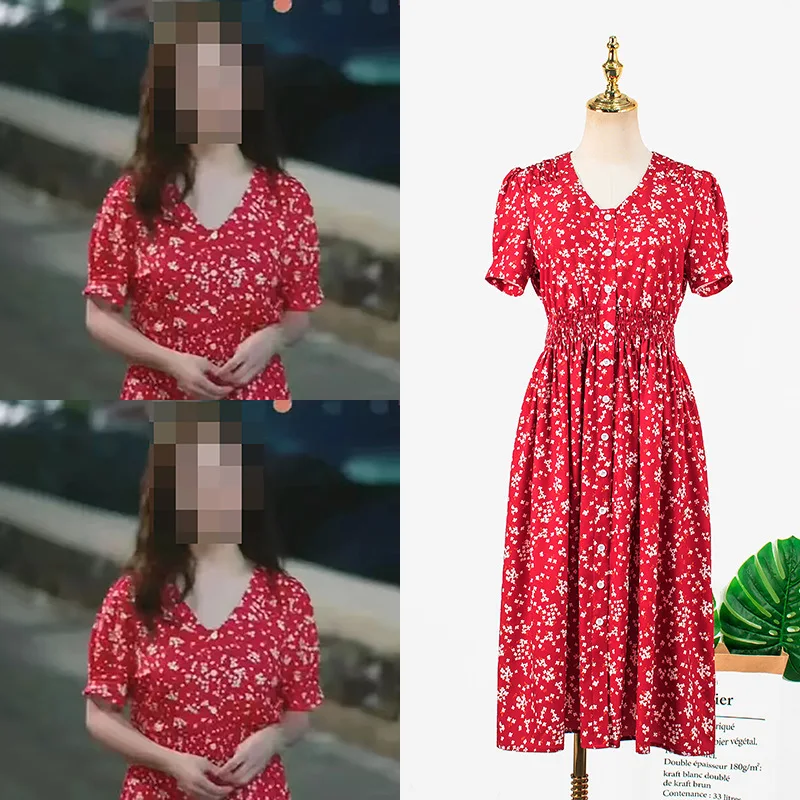

Kpop 2022 Korean Drama Fashion Red Flower Summer Party Dresses Women Long Dress V-Neck Floral Printed Dress Lady Beach Vestidos