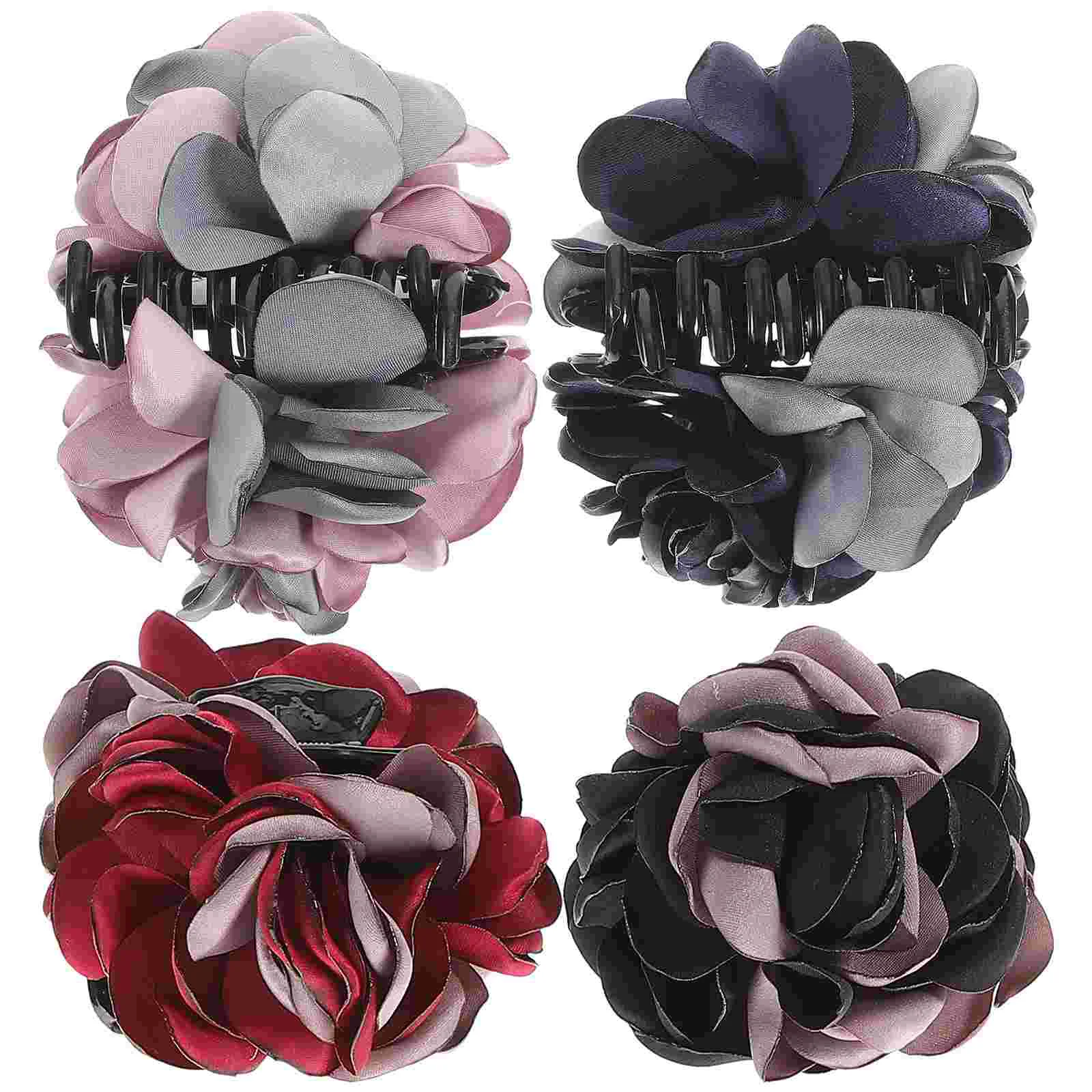 

4 Pcs Women Large Hair Clips Ribbon Rose Flower Bow Jaw Clip Barrette Hair Claws