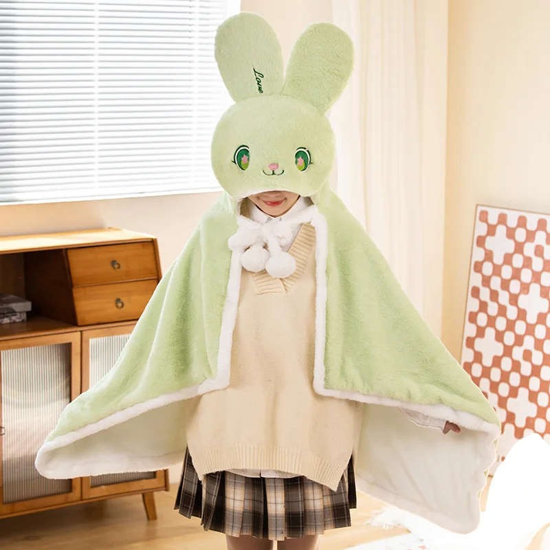 

120cm Rabbit Cloak Hoodie Kawaii Throw Blanket Pillow Cosplay Costume Soft Warm Shawl TV Sofa Blanket