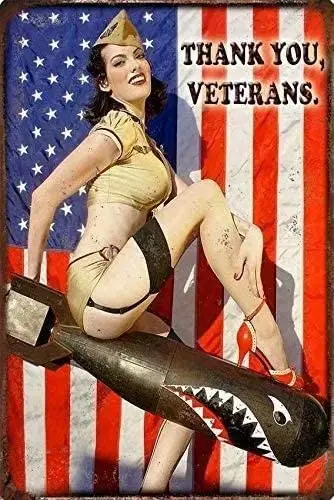 

Metal Sign Retro tin Painting Military Beauty war Girl 8x12 inches