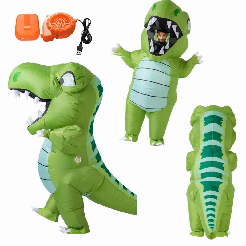 New Design Dinosaur Inflatable Suit Family Party Funny Walkable Wearable Cartoon Green Dinosaur Inflatable Costume Kids Gift