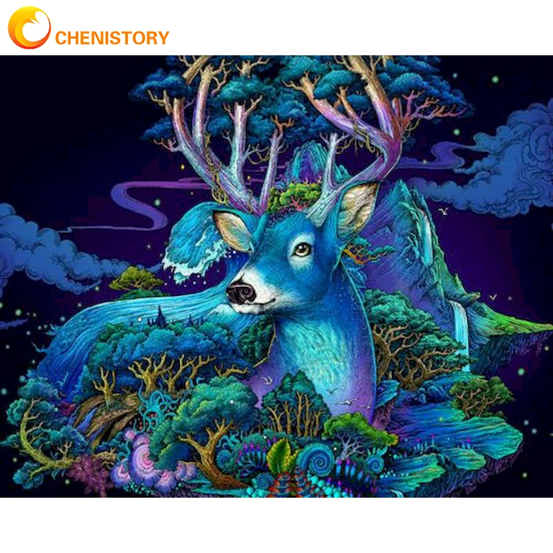 

CHENISTORY Coloring Picture By Numbers Hand Paind Kit On Canvas Animal Painting By Numbers Deer Diy Crafts Home Wall Art Decor