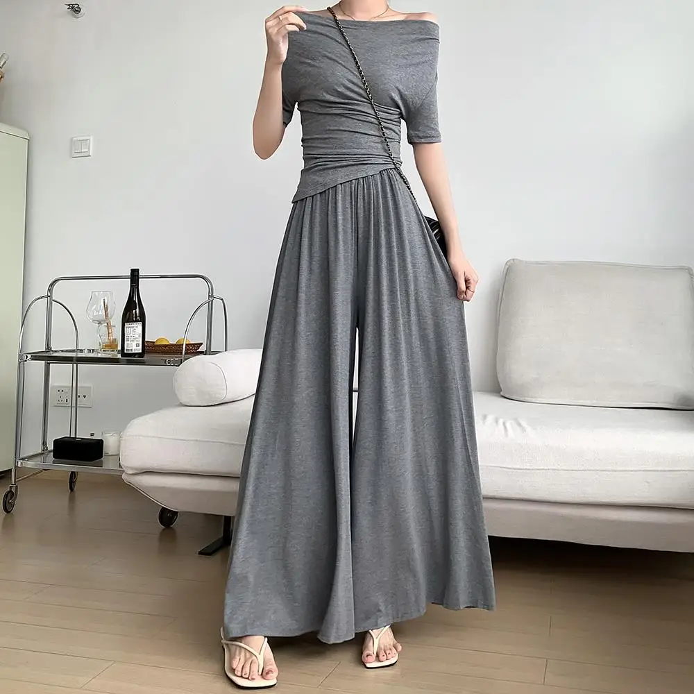 

Comfortable Solid Wide-leg Modal Pants Women Elastic Waist SUper Soft Straight Casual Long Pants Thin Sleep Trousers Black/Grey