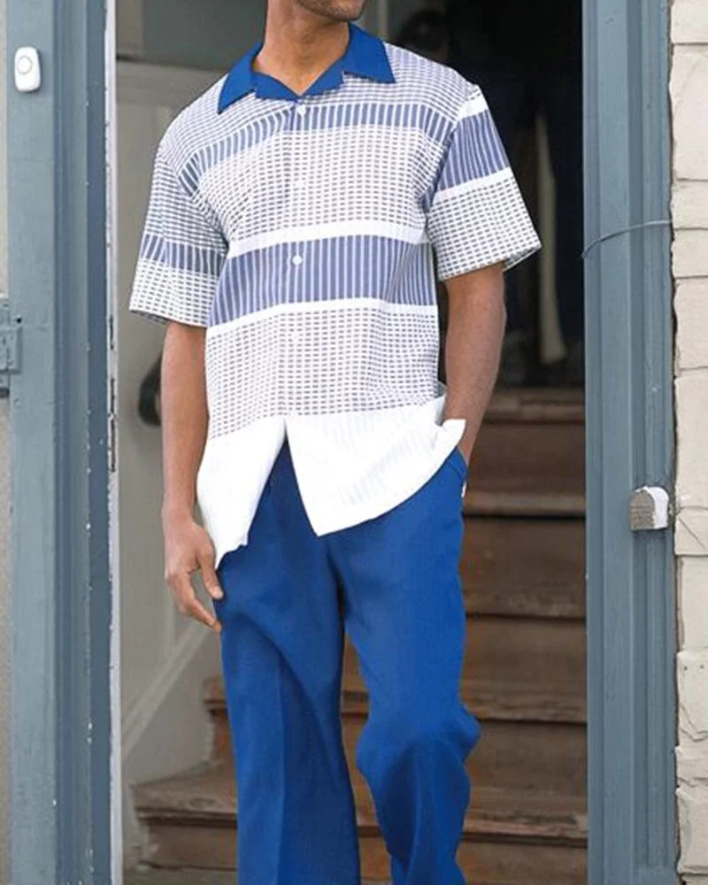 2023 fashion men's casual suit, short shirt+suit pants two-piece, men's sports suit, men's travel shirt suit trend men's wear.