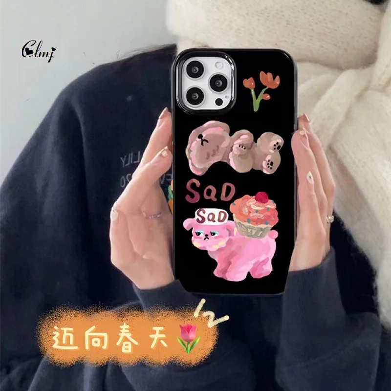

Clmj Cartoon Dog Phone Case For iPhone 11 12 13 Pro XR XS Max 7 8 Plus SE Bear Cute Animal Phone Case Black Silicone Cover INS