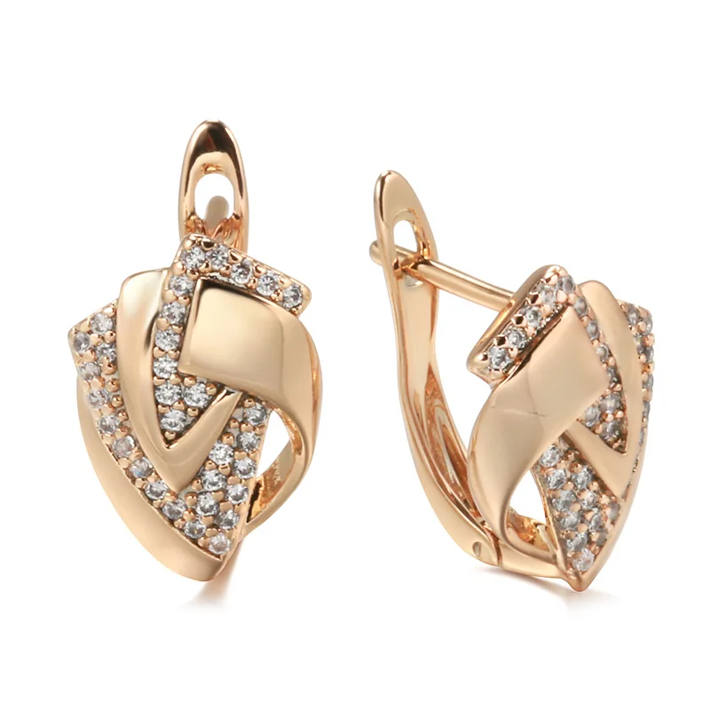 

Grier New Arrived 585 Rose Gold Geometry Earring for Girls Micro-wax Inlay Natural Zircon Earrings Party Wedding Jewelry 2022