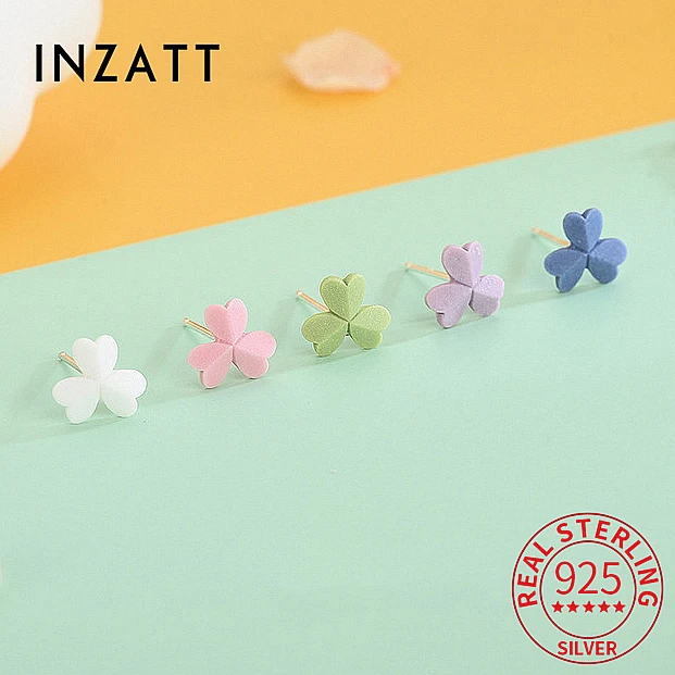 

INZATT Real 925 Sterling Silver Love Clover Stud Earrings For Fashion Women Cute Fine Jewelry Minimalist Plant Bijoux