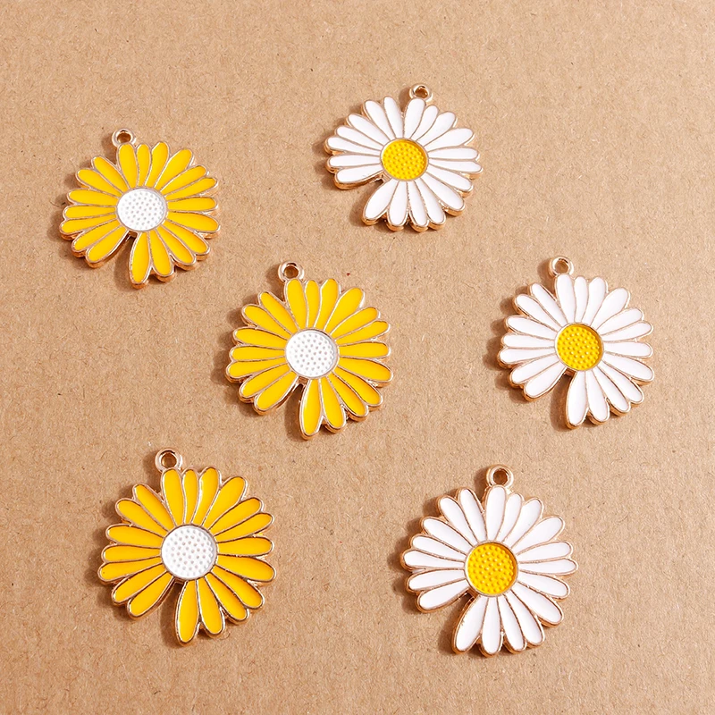 

10pcs 27*25mm Enamel Daisy Flower Charms Pendants for Jewelry Making Necklaces Drop Earrings DIY Bracelets Charms Craft Supplies