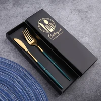 2pcsset stainless steel spoon fork chopstick knife set with storage gift box coffee dessert fork spoon kitchen tableware set