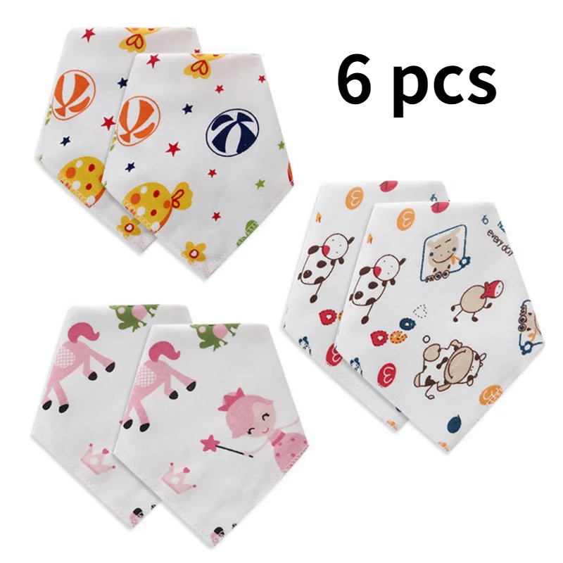 

6 pcs/lot Baby Bibs Triangle Double Cotton Bibs Cartoon Print Saliva Towel Baby Boys Girls Feeding Apron Cotton Bandana Bibs