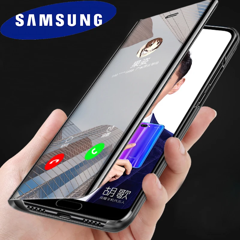 

Luxury Smart Clear Mirror Flip Case For Samsung Galaxy A72 A22 A31 A51 A71 A20 A30 A50 A70 A03S A13 A23 A32 A52 A52S Solid Cover