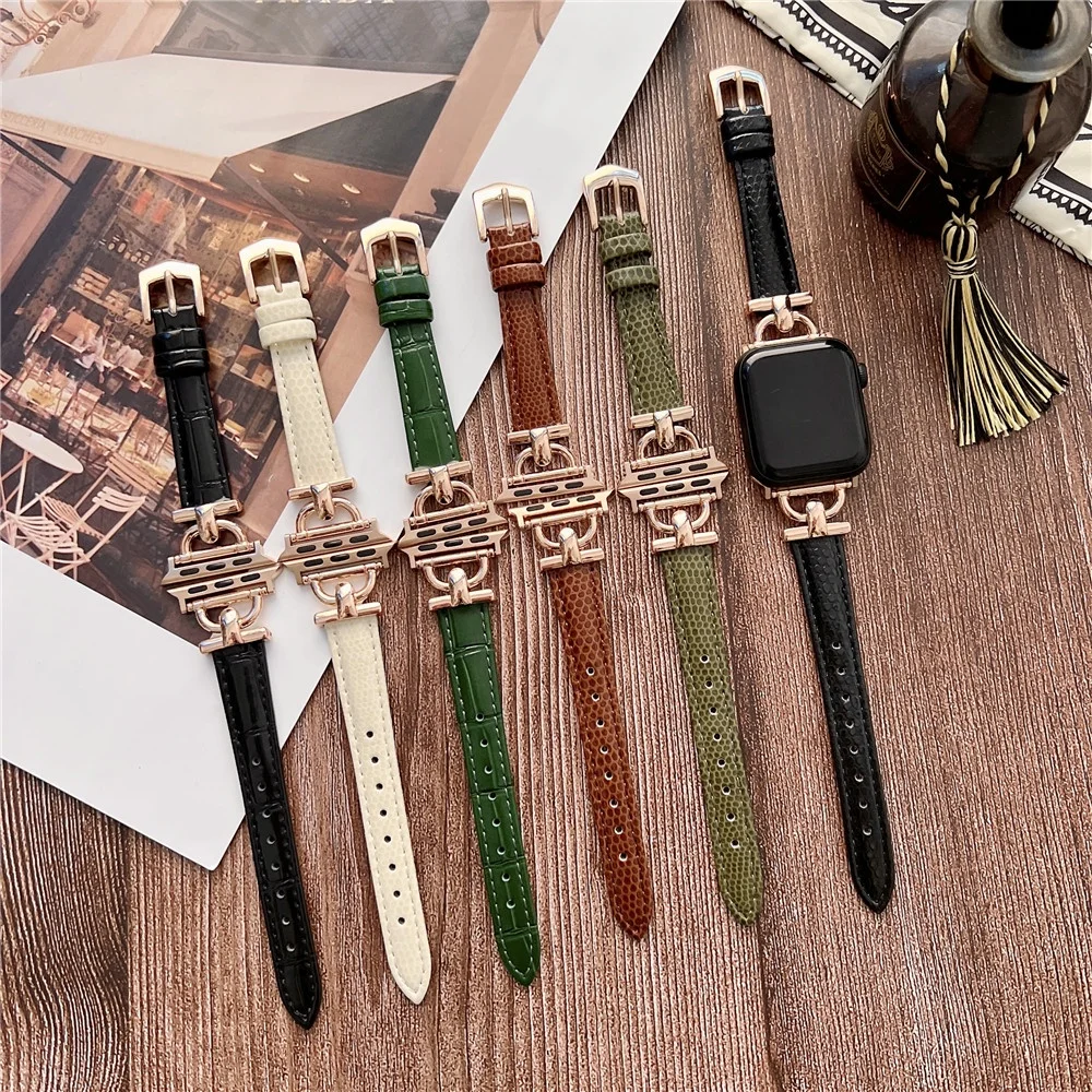 

Lizard Texture "D" Buckle Genuine Leather+Steel Watchband for Apple Watch Strap Ultra/8/7/6/SEfor Iwatch 49mm 41mm 45mm40mm 44mm