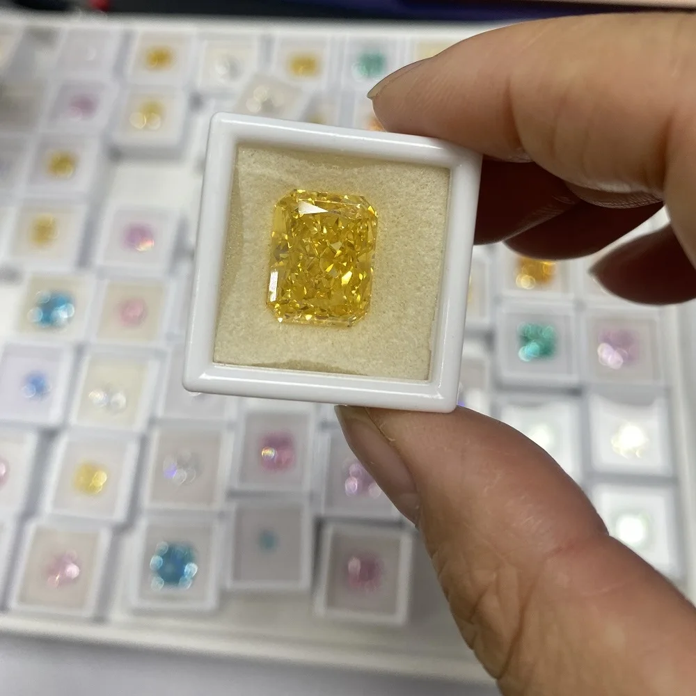 Pirmiana Hand Made Simulant Diamond Yellow Radiant Ice Cut Cubic Zircona Loose Gemstone for Jewelry Making