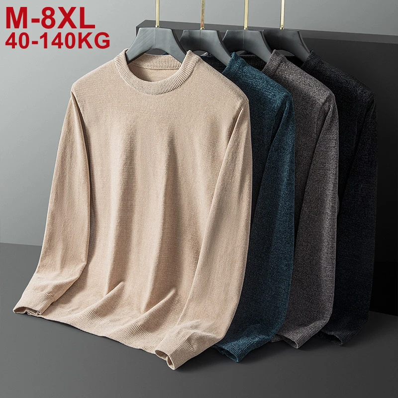 

Plus Size 8xl 7xl Men's Knitted Sweater Solid Khaki Pullovers New Trendy Male Fashion Tops Large Winter Mens Designer Clothes