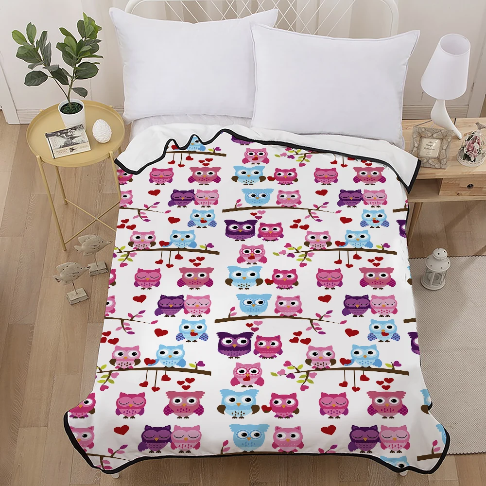 

Owl Printed Flannel Blanket Soft Sherpa Bedroom Blanket Sofa Nap Home Room Bed Sheet