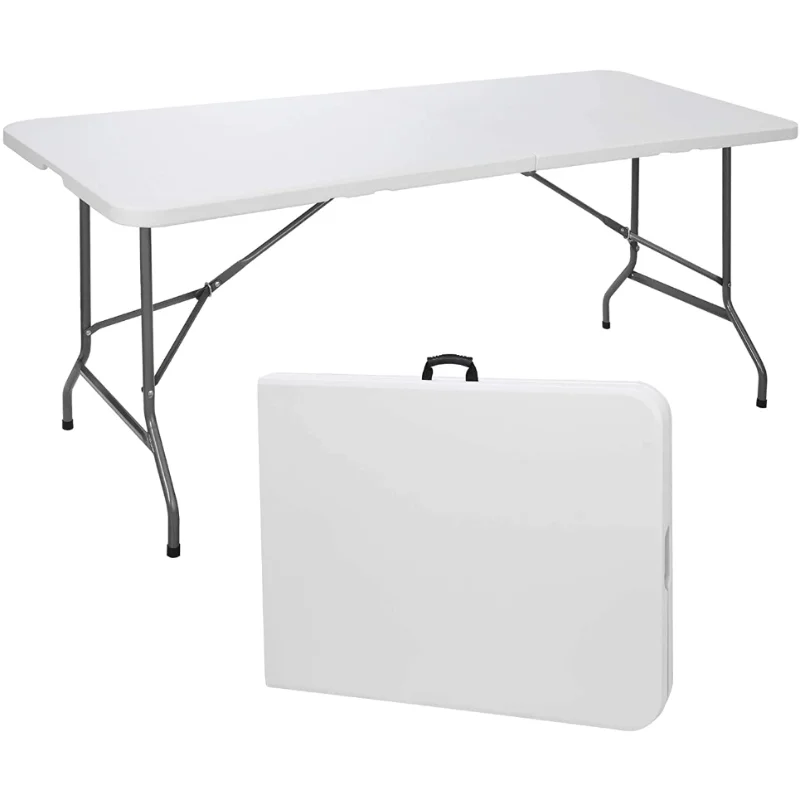 

SKONYON Folding Utility Table 6ft Fold-in-Half Portable Plastic Picnic Party Dining Camp Table, White