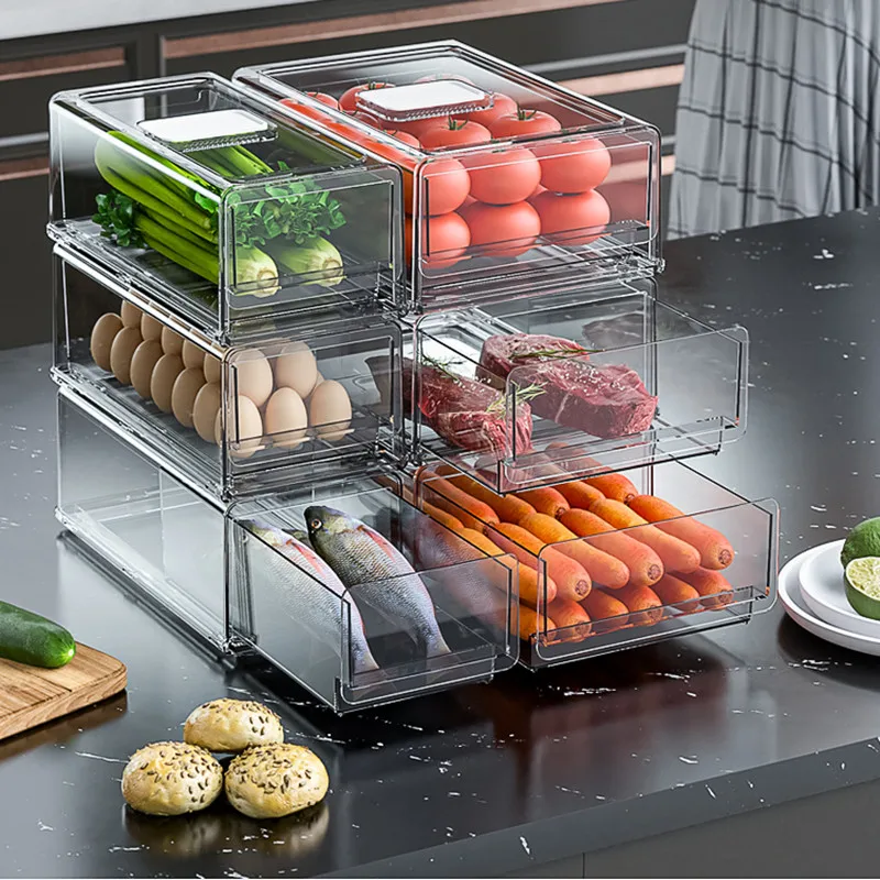 

Box Fruit Kitchen Fresh-keeping Fridge Box Stackable Cabinet Storage Organizer Pantry Vegatable Bin Refrigerator Drawer Storage