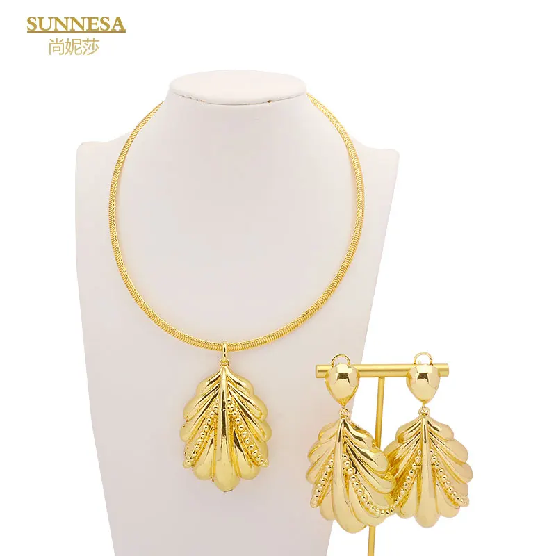 

2023 Dubai 18k Gold Jewelry Sets for Women Luxury Earrings Necklace Ensembles Bijoux Femmes African Italian Real Jewellery