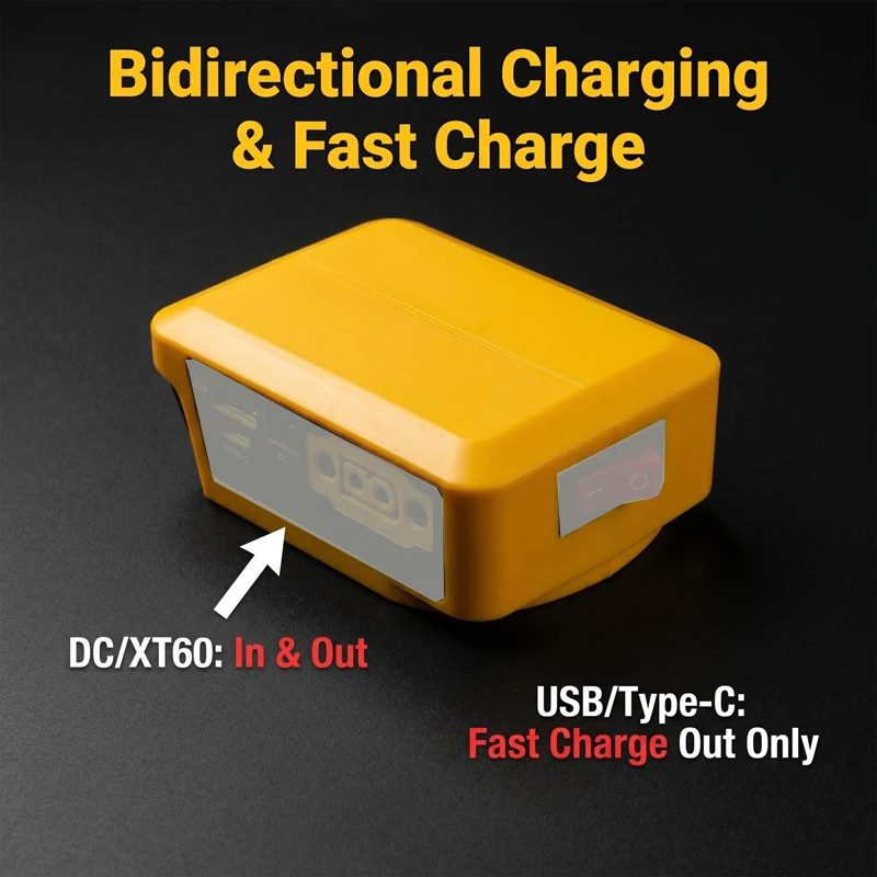 Фото Адаптер питания Dewalt 20V с портами USB Type-C и DC для мобильных телефонов, повербанков, инструментов постоянного тока, светодиодных фонарей, DIY-проектов и радиоуправляемых моделей №5