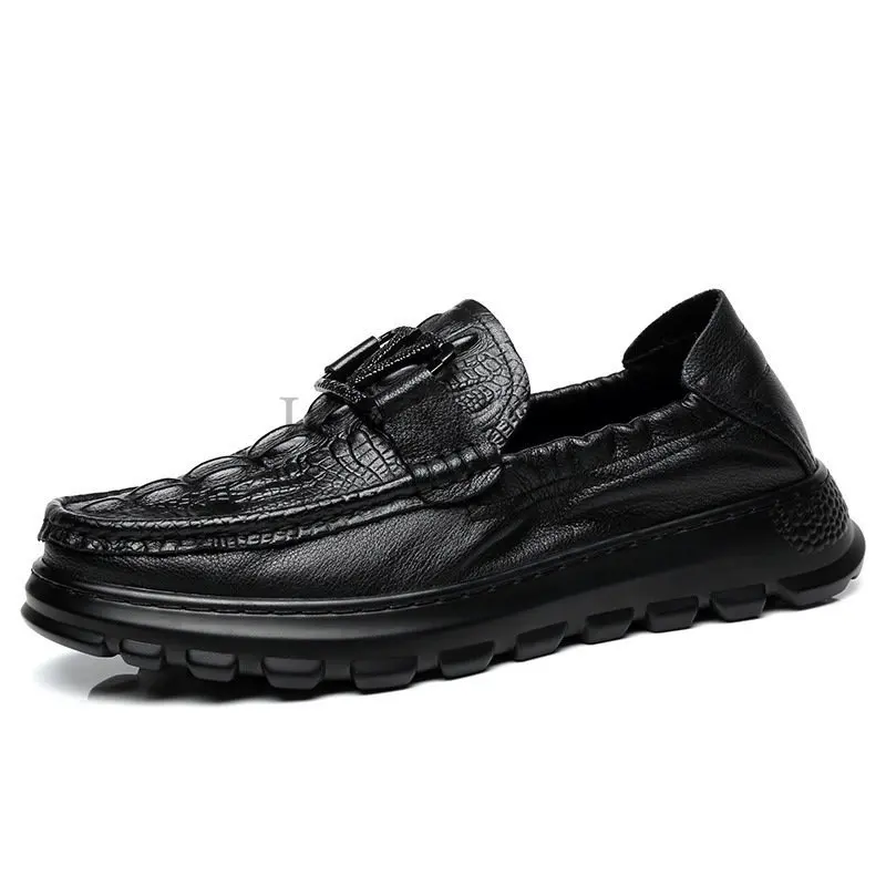 

Genuine Leather Mens Luxury Slip on Casual Driving Shoes with Fur Winter Warm Shoes Men Boat Shoes