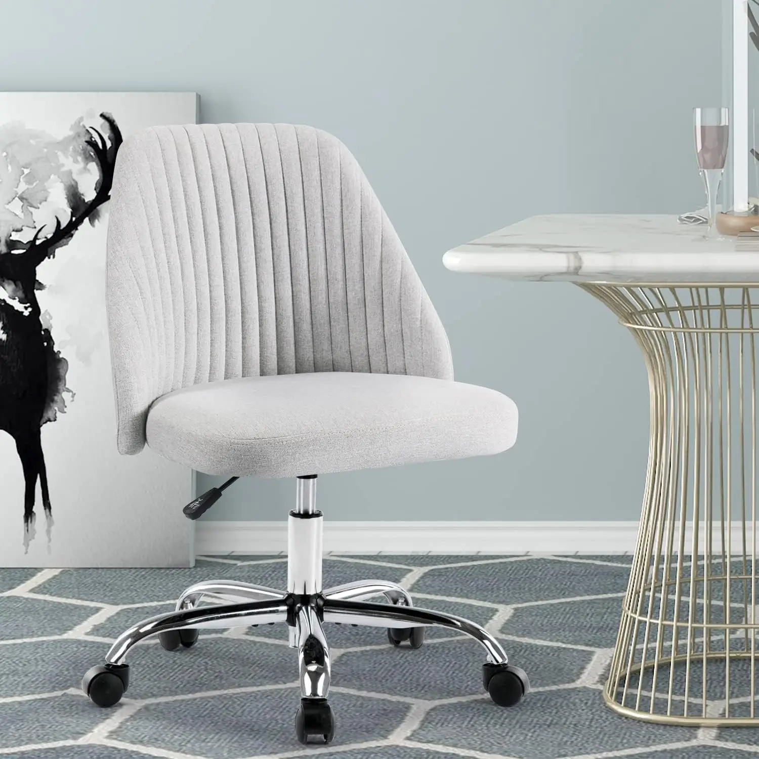 

Офисное кресло без подлокотников, регулируемое вращающееся кресло из саржевой ткани со средней спинкой для макияжа для небольших помещений, для гостиной, для обучения