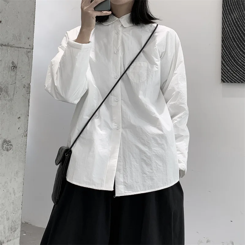 Casual Long Sleeves Cotton Padded Shirt Woman Quilted Gothic Black White Autumn Winter Thicker Warm Women Tops and Blouse Female