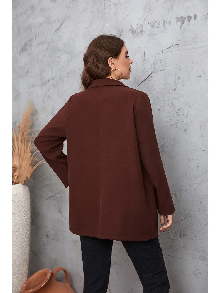 Brown casual plus-size ladies blazer roupas femininas plus size  casaco feminino woolen jacket