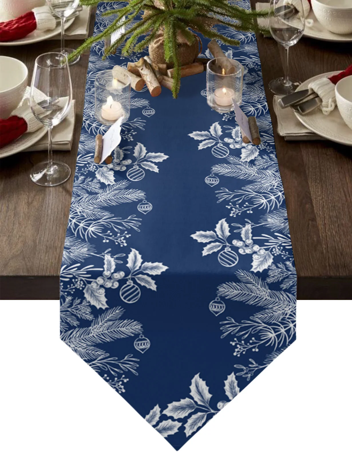 

Table Runners Home Kitchen Dining Tablecloths Wedding Table Decoration Table RunnerChristmas White Pine Needle Leaves