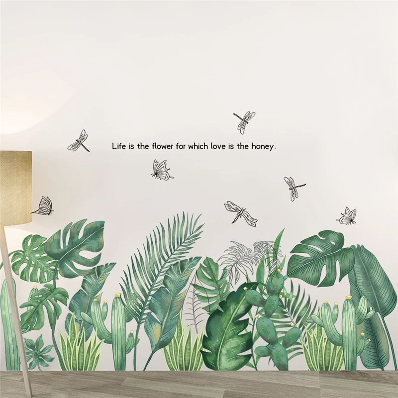 Зеленый лист бабочка стрекоза стикер на стену для магазина офиса украшения дома