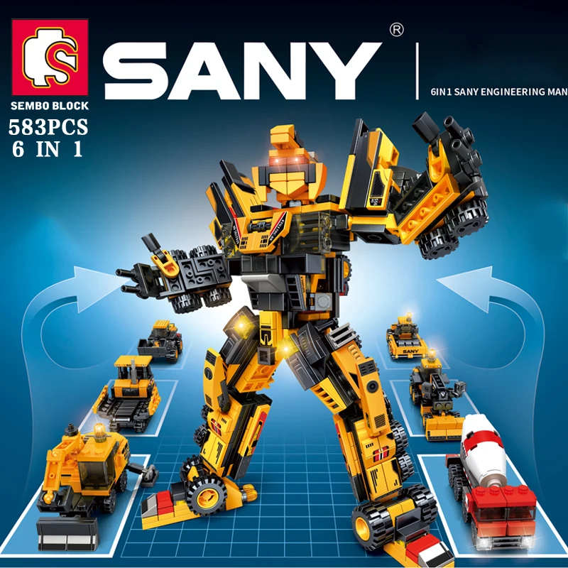 SEMBO 6 в 1 строительные блоки для деформации, инженерная конструкция, вращающиеся игрушки-трансформеры, Миксер для автомобиля, подарки для взрослых и детей