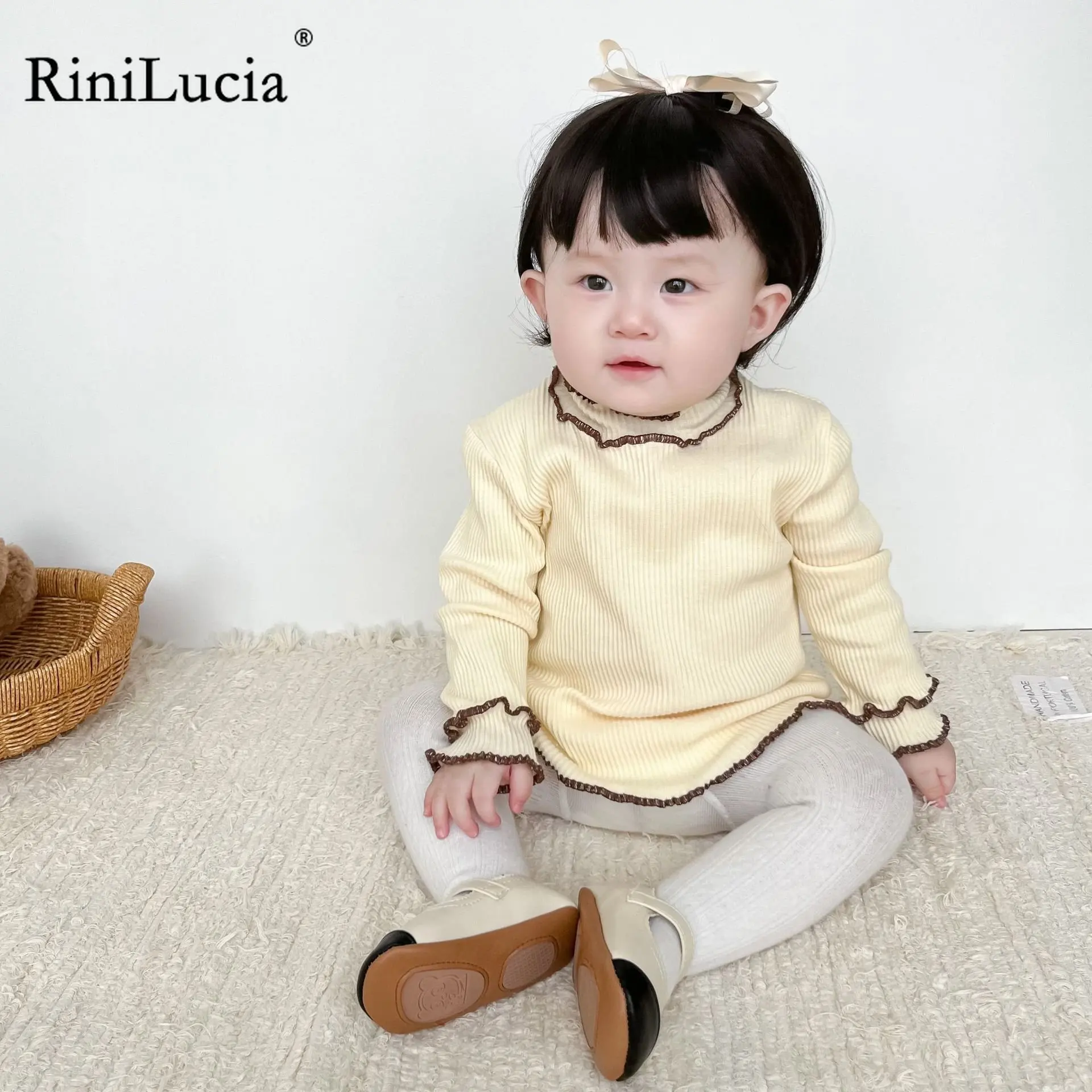 

RiniLucia Autumn Baby Girl Bottoming Tops Cotton Kids Long Sleeve Striped T-shirts Solid Girls Shirts 2022 Children Clothing