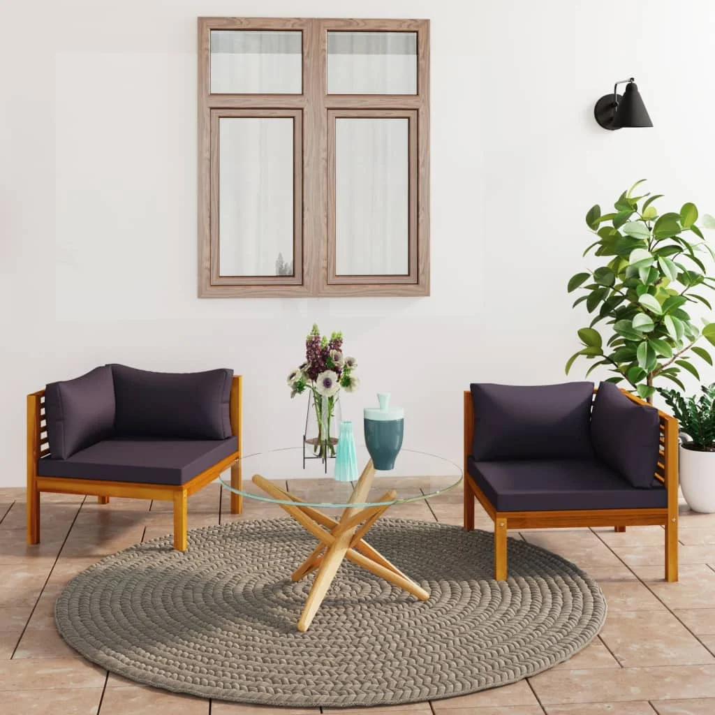 

2 Piece Corner Sofas With Cushions Solid Acacia Cream White Dark Gray Acacia Wood Year-Round Outdoor With 4 Back Cushions