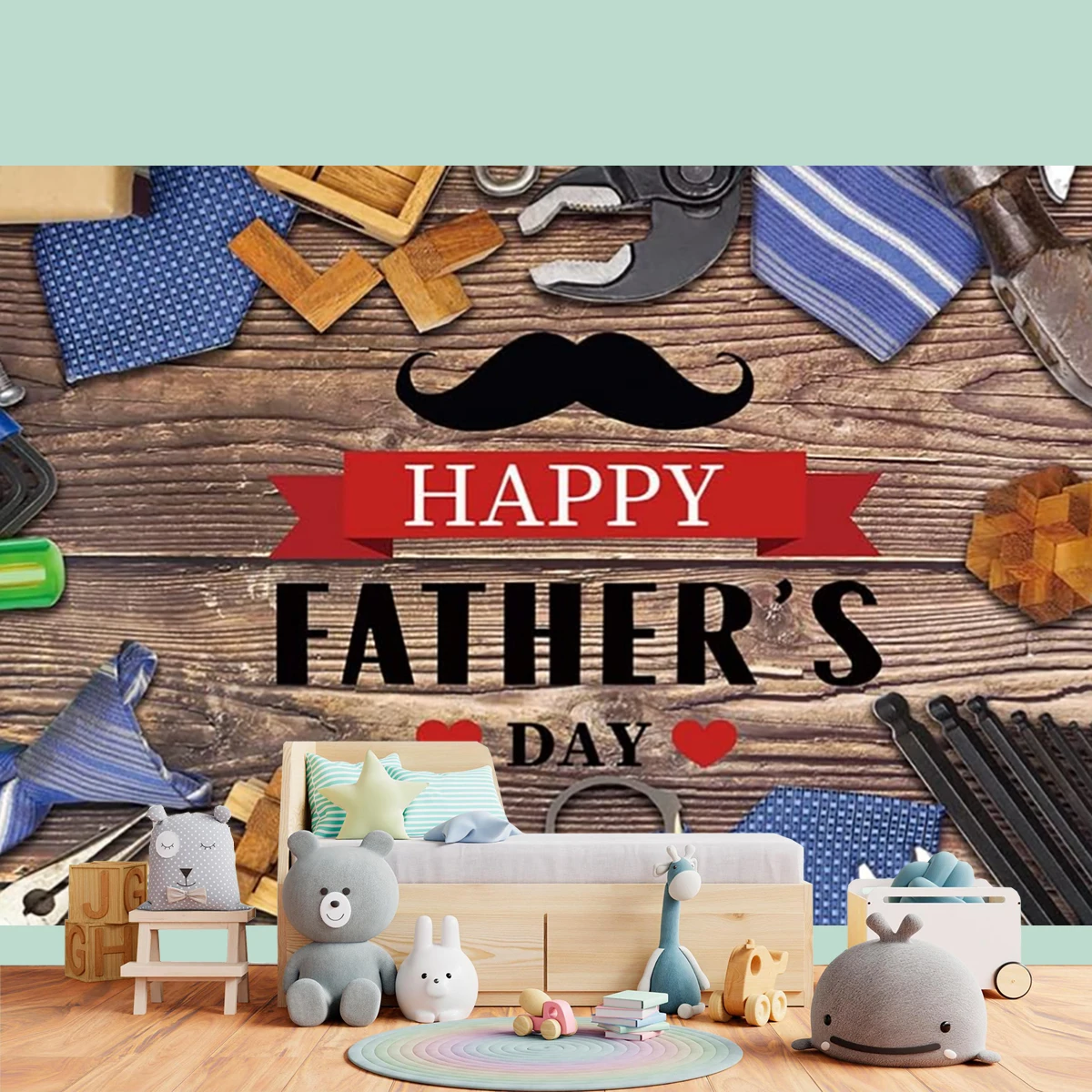 Happy Fathers Day Backdrop Fixing Tools Wooden Background Banners Shirt  for Father's Papa Mustache Photo Booth Prop Decorations enlarge