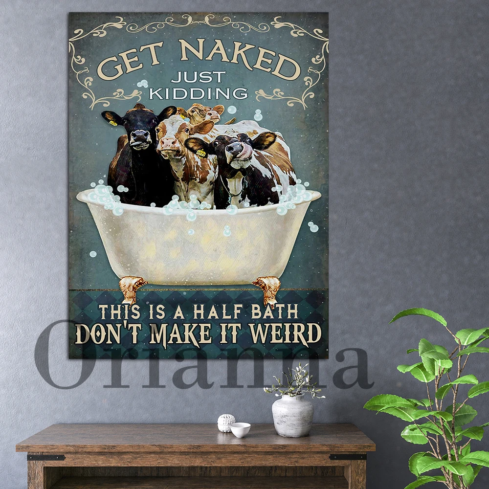 Забавная корова Обнаженная не делайте это странным Холщовый постер печать ретро