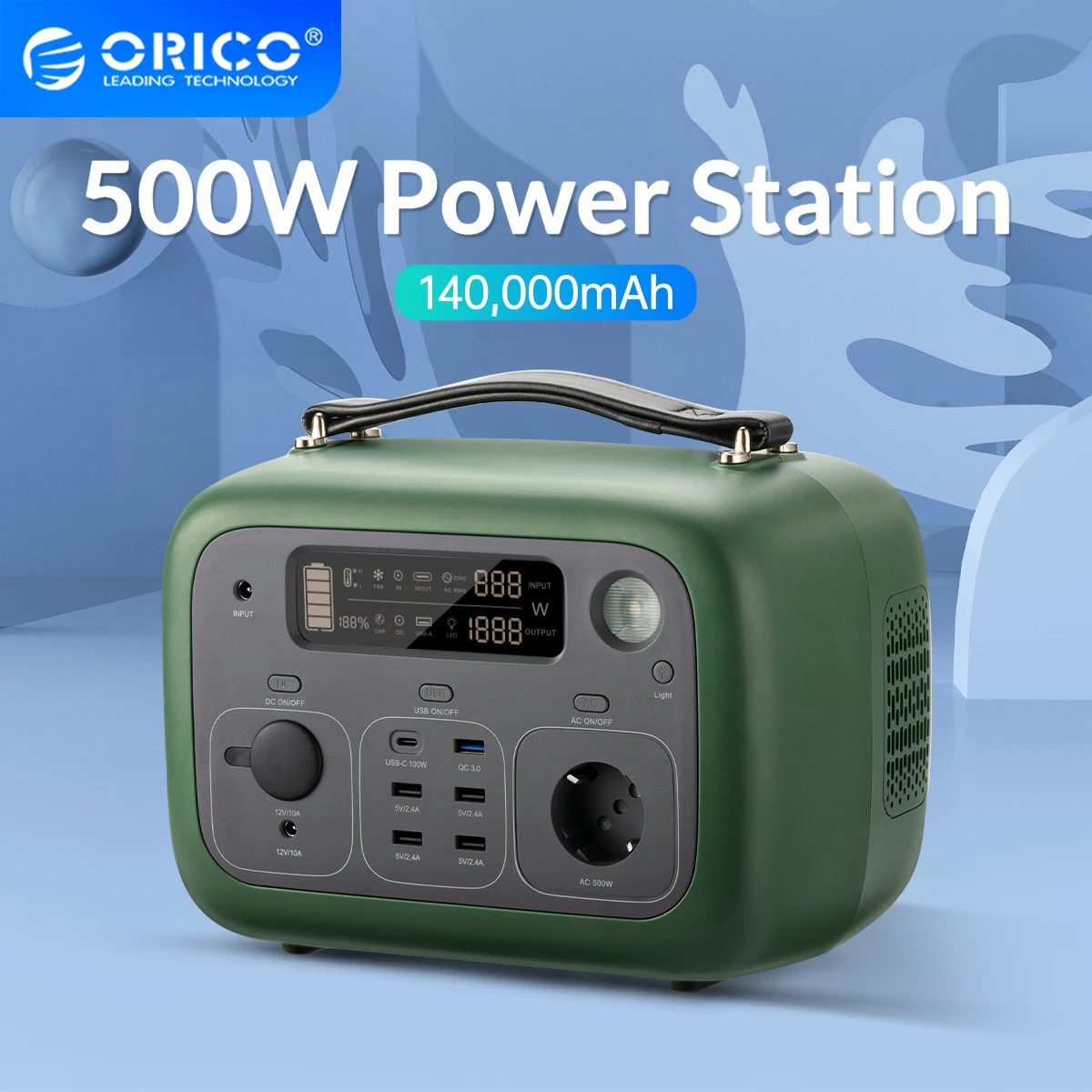 ORICO 500W Portable Power Station Pure Sine Wave AC 220V Output PD100W Charging Solar Panel Recharge for Outdoor Camping Travel