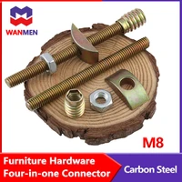 furniture hardware four in one connector bed assembling hexagon nut half moon screw inner and outer tooth nut wobbler