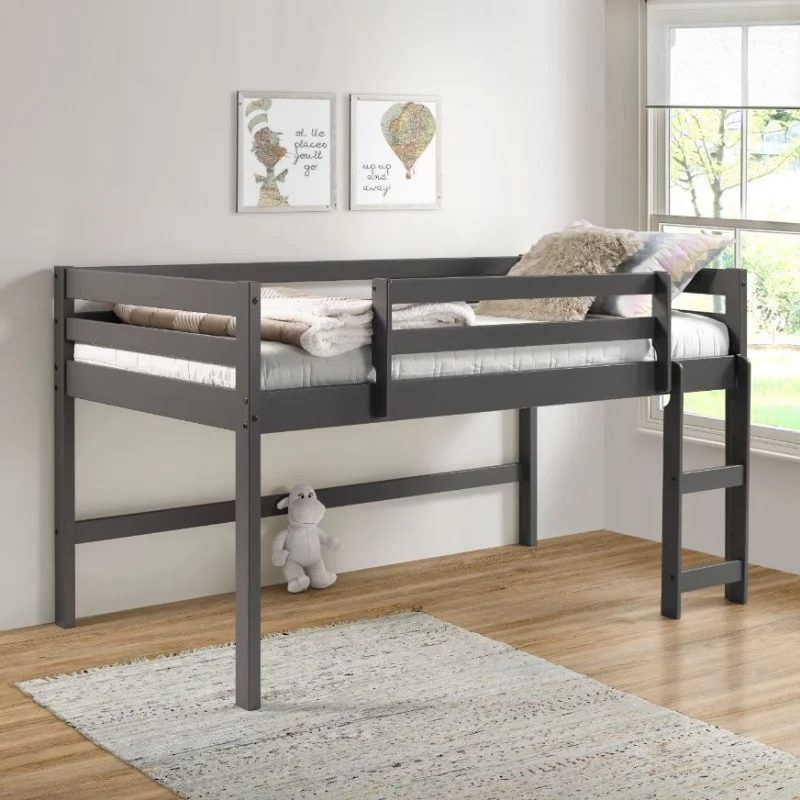 

ACME Lara Twin Loft Bed\ Gray Finish 38255 Gray Solid Wood [US Stock]