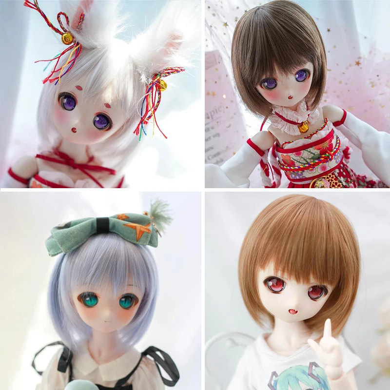 

Детская игрушка, BJD DD SD MSD 1/3 1/4 1/6, аксессуары для кукол, высокотемпературный провод, розовый, синий, милые короткие волосы, 1 шт.