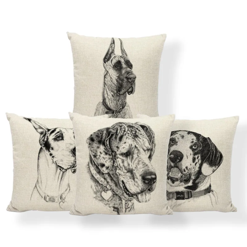 Dog Great Danes Cushion Case Love Greyhound Pillowcase Diamond Ocean Style Dorm Lumbar Support Toss Pillow 18X18in