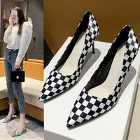 fashion checkerboard pointed toe stiletto high heels 6cm ladies high heels elegant and simple office sandals