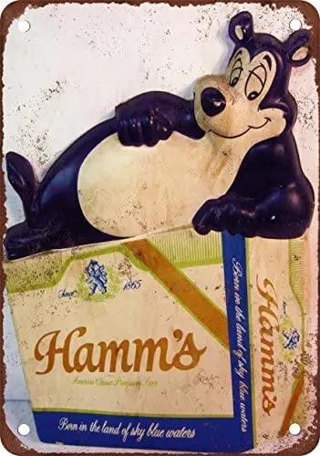 

Винтажный пивной медведь Hamm's, Репродукция, металлический жестяной знак 12x18 дюймов 2