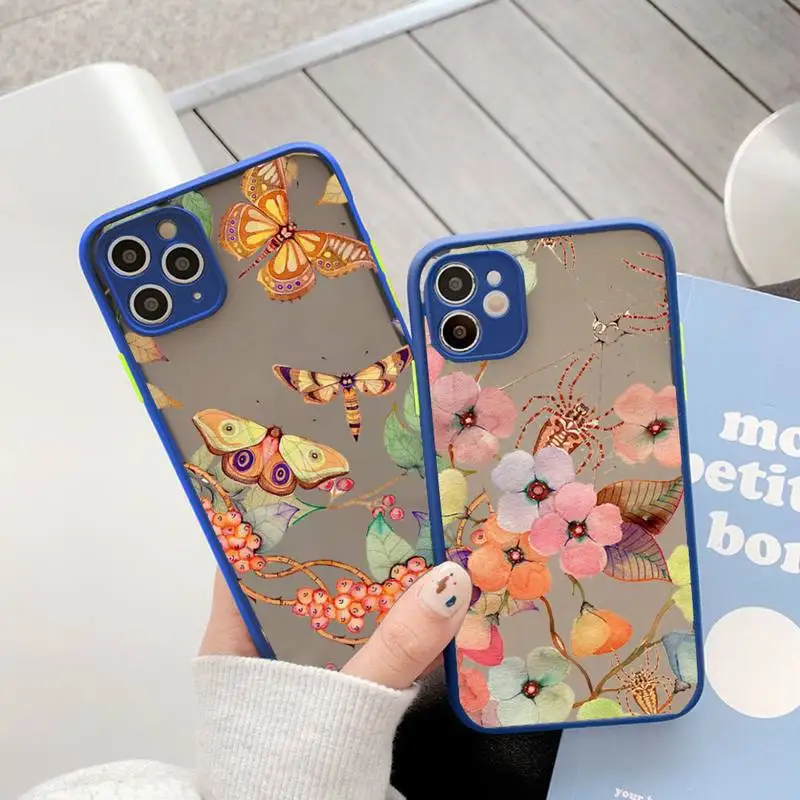 

Birds flower Watercolor Painted Pattern Phone Case matte transparent For iphone 11 12 13 6 s 7 8 plus mini x xs xr pro max