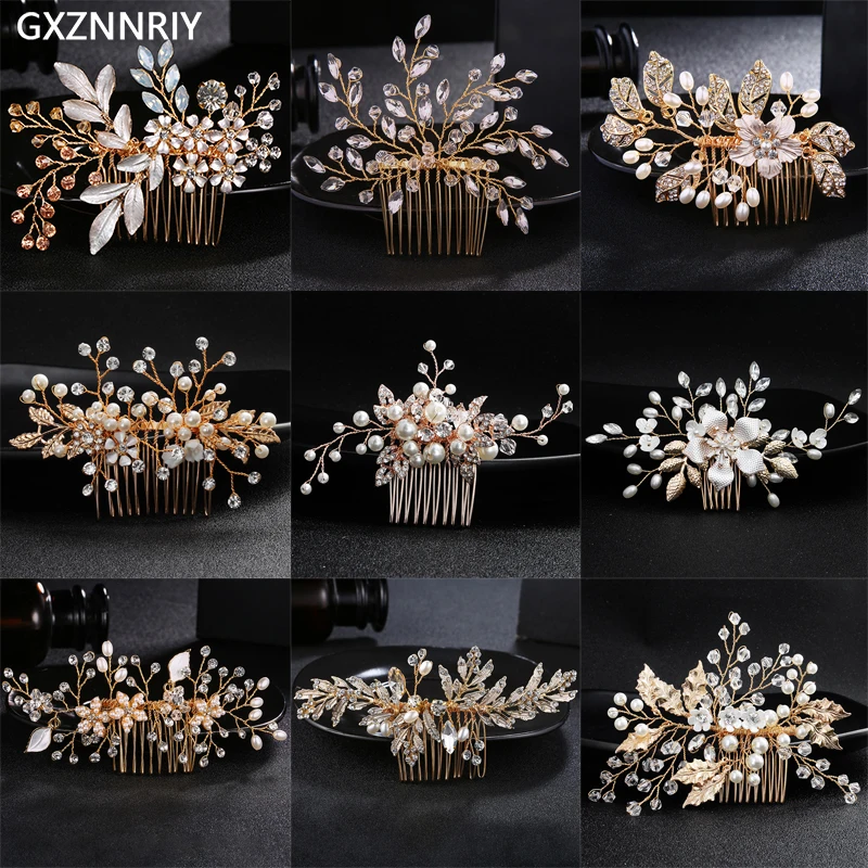 

Bridal Wedding Hair Accessories Handmade Crystal Flower Hair Comb Clips Pearl Jewelry for Women Rhinestone Bride Headpiece Gift