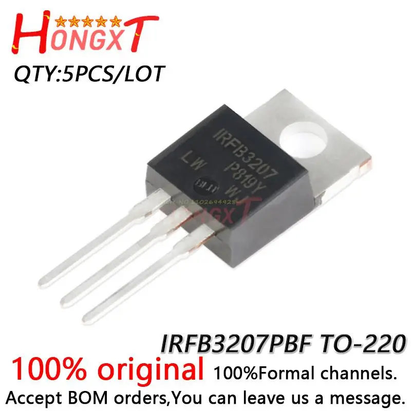 

5PCS 100% NEW Original IRFB3207PBF TO-220 N channel 75V/180A in-line MOSFET.