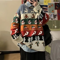 harajuku patchwork loose casual pullover couple rainbow sweater retro christmas sweater men and women winter korean clothes