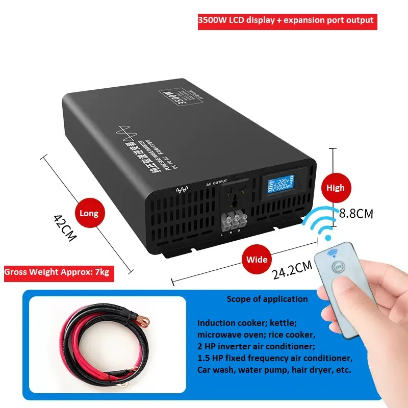 

Wireless Remote control DC to AC 3500W Car Inverter Converte DC 12V 24V 48V 60V 72V to AC 220V Power Pure Sine Wave Inverter