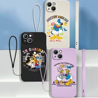 donald duck daisy mickey for apple iphone 13 12 11 pro max mini xs xr x 8 7 plus liquid rope phone case capa cover