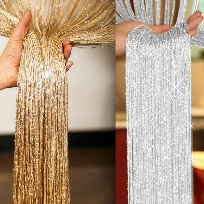

1x2m Shiny Curtains Tassel Silver Line String Curtain Valance Living Room Divider Wedding DIY Home Decor