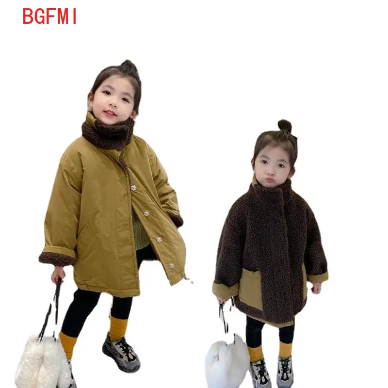 

2-11Y BABY Boys Girls Winter Coats Cashmere Thick Warm Overcoats Kids Jacket Casual Fashion Both Sides Outfits Children Clothes